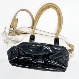 Sportsmax Patent Leather Canvas Natural Leather Hobo Bag